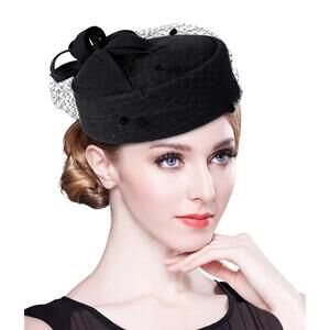 4772 British Vintage Wool Felt Pillbox Hat Ladies Church Derby Winter